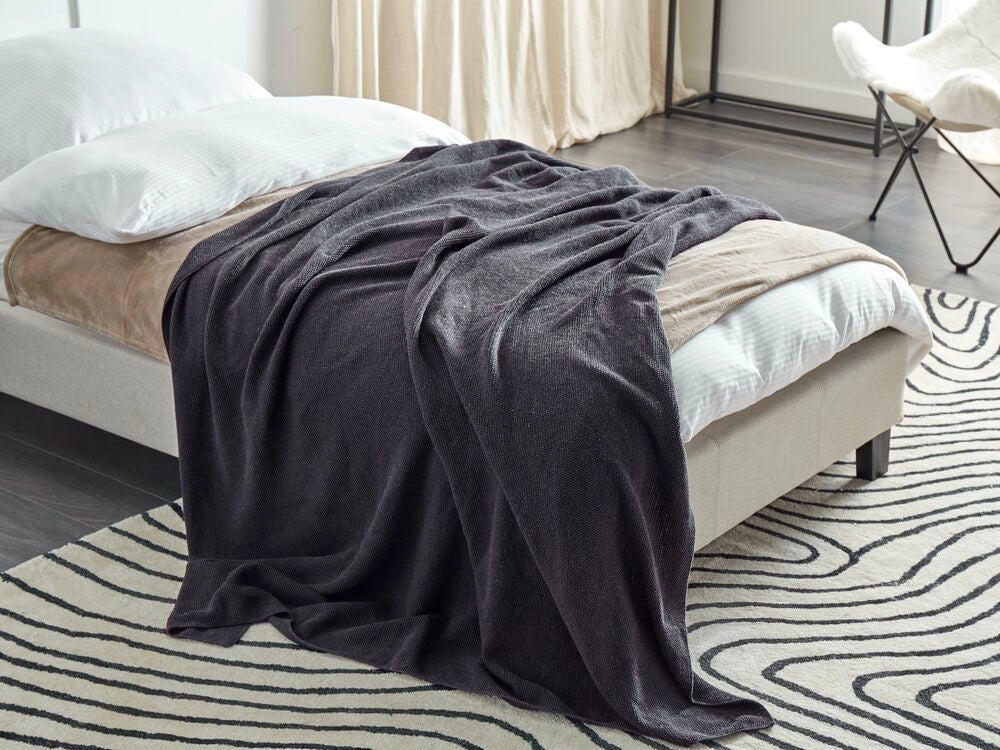 Coperta Cotone Grigio Scuro 130 x 180 cm Copriletto Punto Croce Oversize