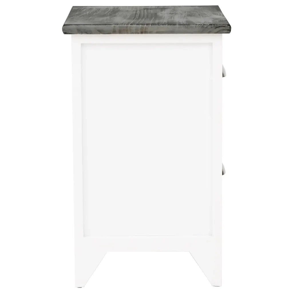 Comodino-Tavolino da notte Grigio e Bianco 38x28x45 cm in Legno di Paulownia