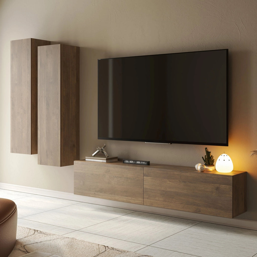 Mobile Soggiorno Suisio, Parete Attrezzata Modulabile, Marrone Noce