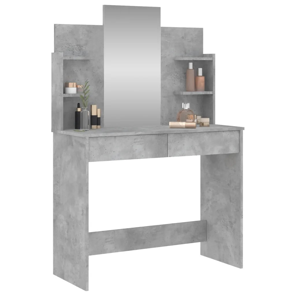 Toeletta | Tavolo da Trucco con Specchio Grigio Cemento 96x39x142 cm