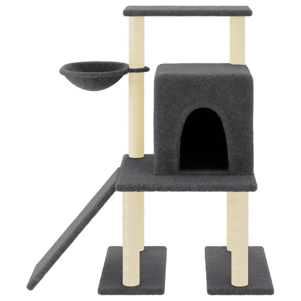 Tiragraffi per gatti torre per arrampicata giocattolo piattaforma per arrampicata con tiragraffi in sisal scuro 96,5 cm grigio 02_0022720