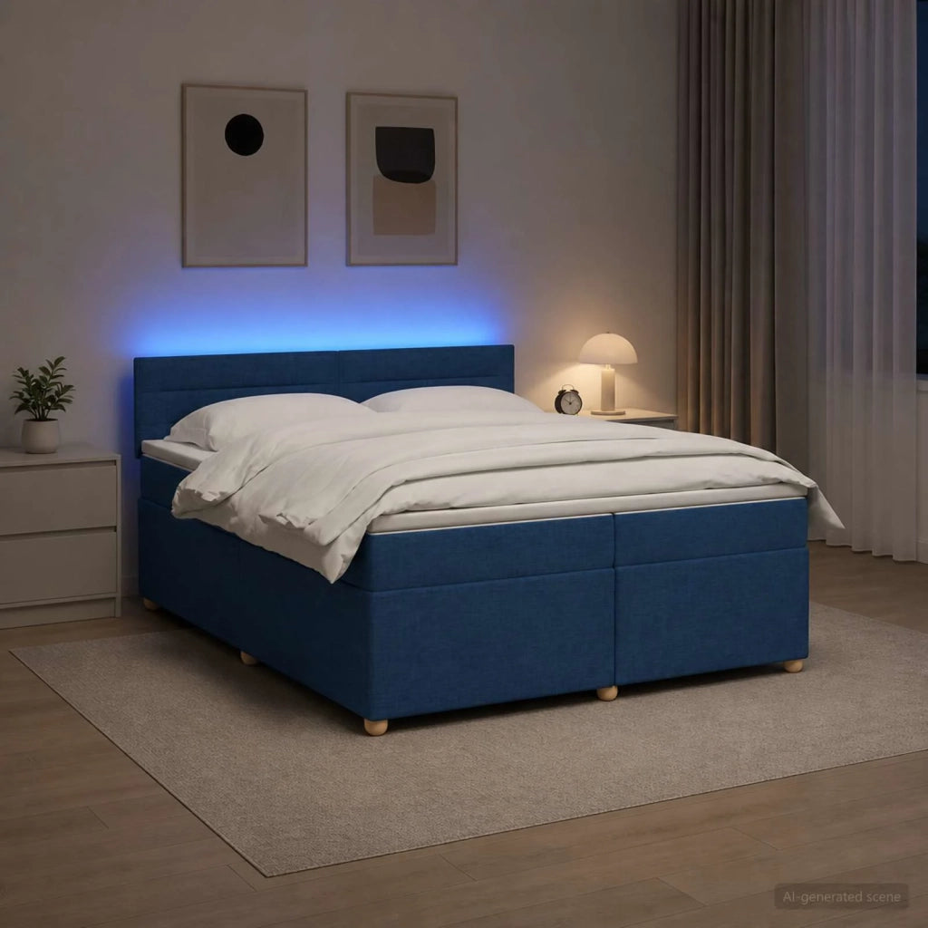 Letto box spring con materasso Blu 200 x 200 cm Tessuto 3452498