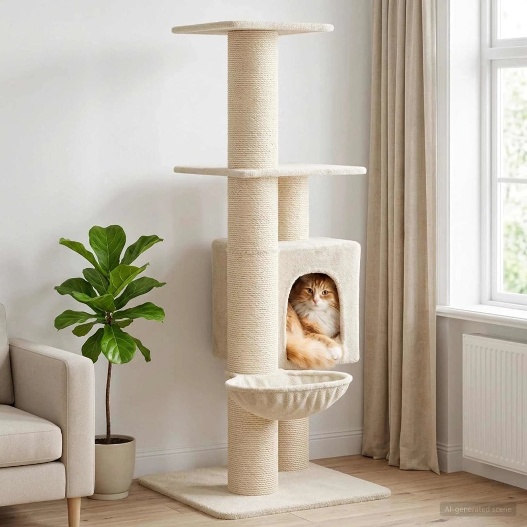 Albero per gatti con pali per graffiare in sisal Crema 137 cm 42033054