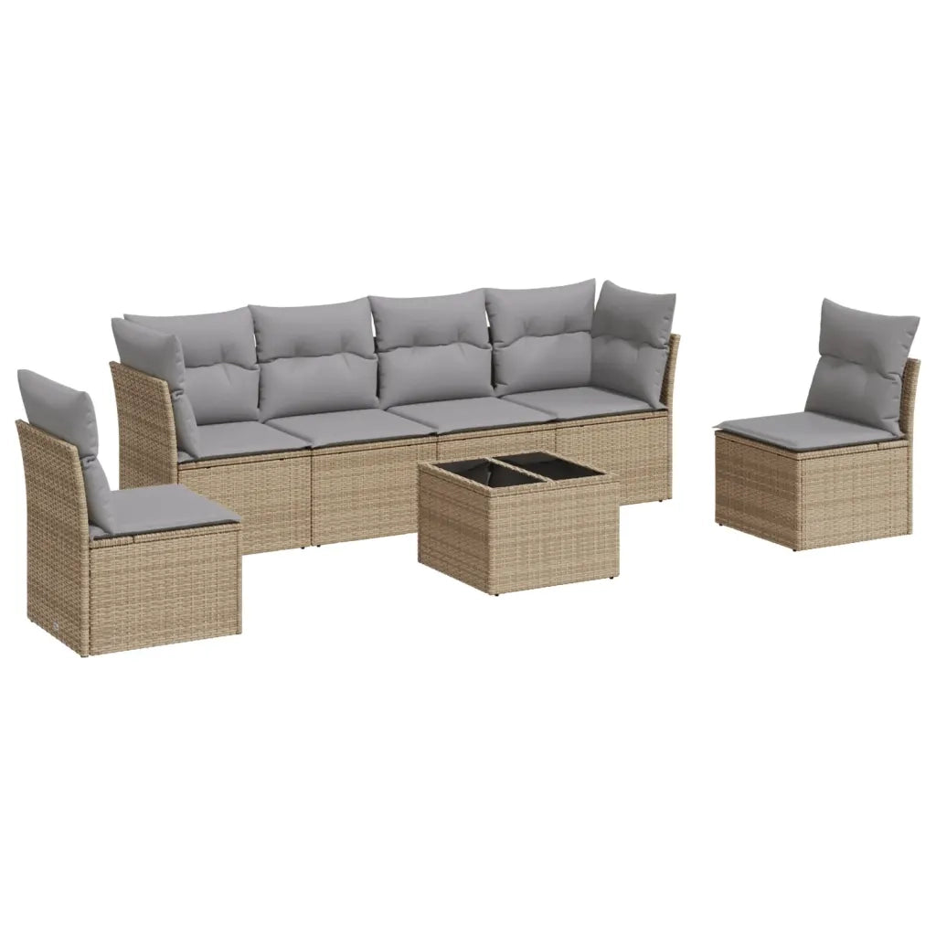 Set Divani da Giardino 7 pz con Cuscini Beige in Polyrattan