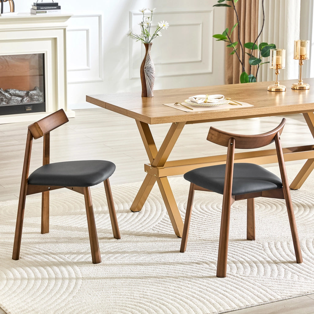 Sedia da Pranzo Set da 2 con Schienale Ergonomico e Seduta Imbottita in Legno di Hevea Nero