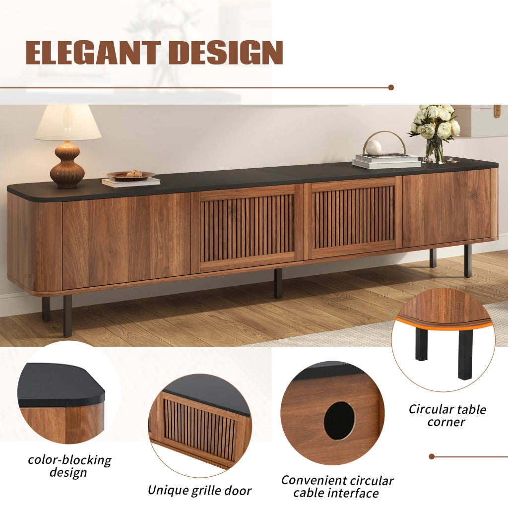 Mobile porta TV moderno con ante a griglia e ampi scomparti in MDF e pannello truciolare noce 190 × 35 × 45 cm