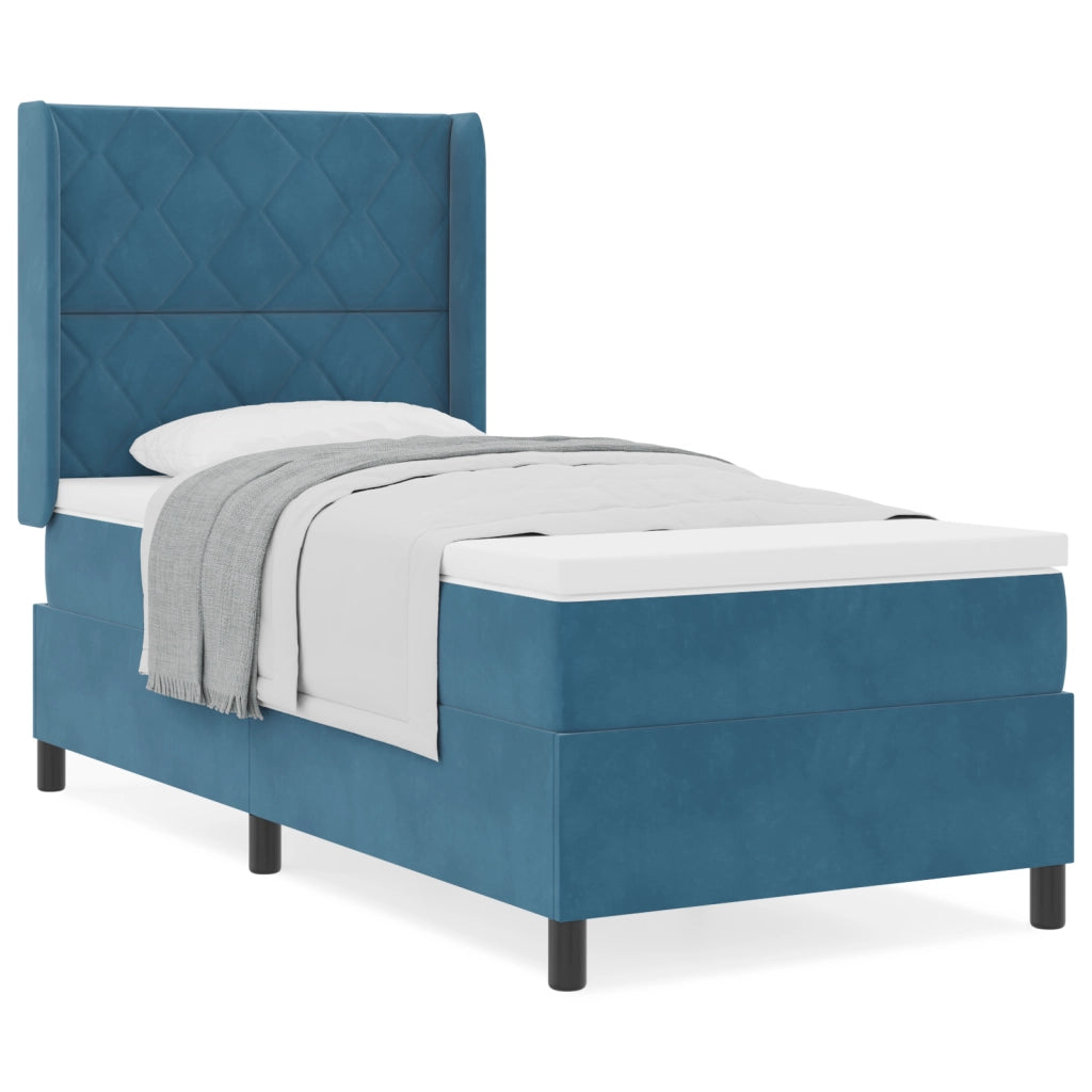 Letto a Molletta con Materasso Blu Scuro 90x190 cm Velluto