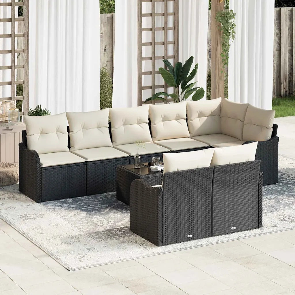Set Divano da Giardino 9 pcs Nero e bianco Poly Rattan 3354426