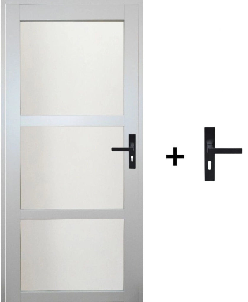 Blocco porta in vetro Greyria RAL7035 H204 x L83 Pannello laterale a spinta sinistro + maniglia