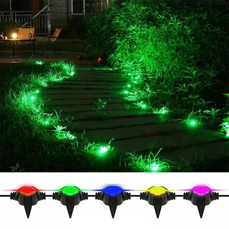 Catena di 16 Luci Led RGB Luce Bianca da 12.8 Mt Su picchetti da Giardino