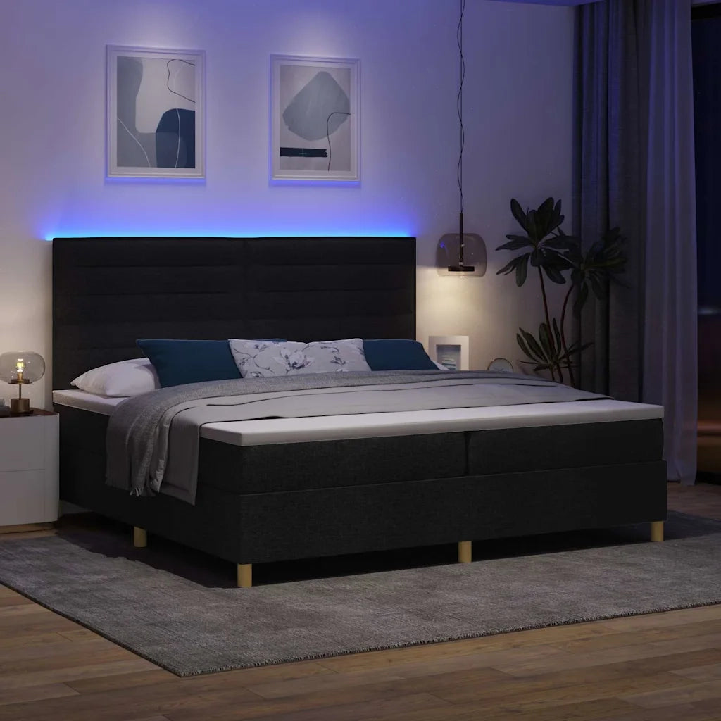 Letto a Sorgente LED con materasso Nero 200 x 200 cm Tessuto 3343049