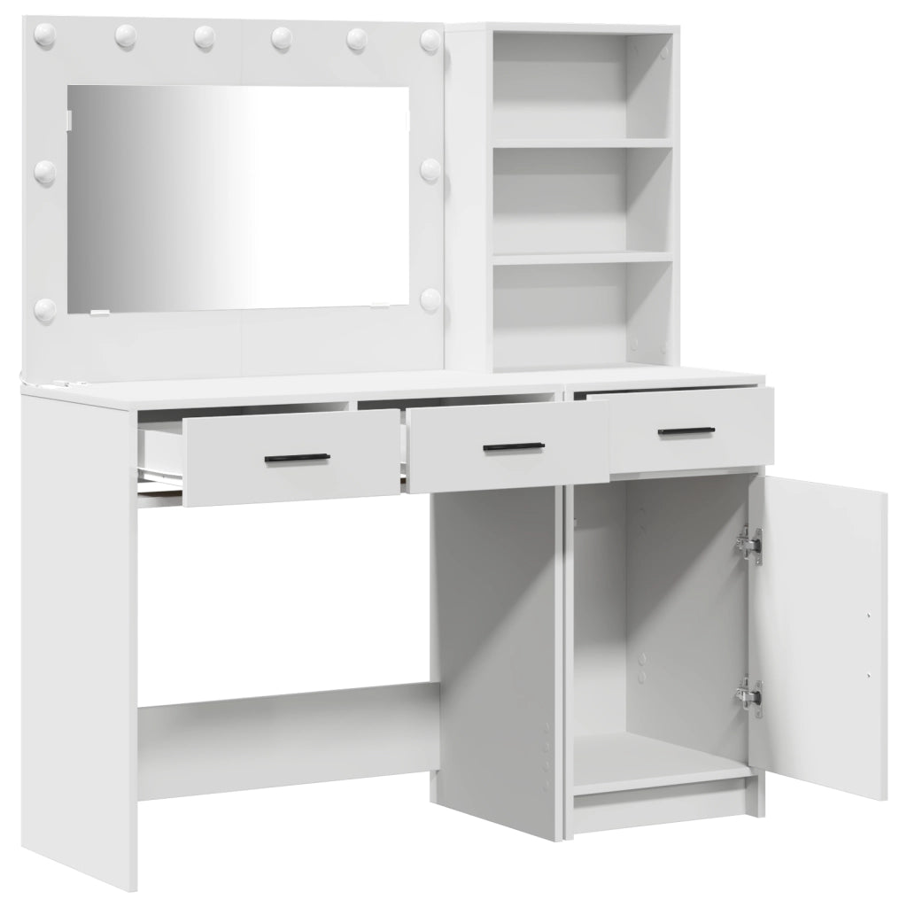 Set di 2 pezzi di toeletta  con LED in legno ingegnerizzato bianco
