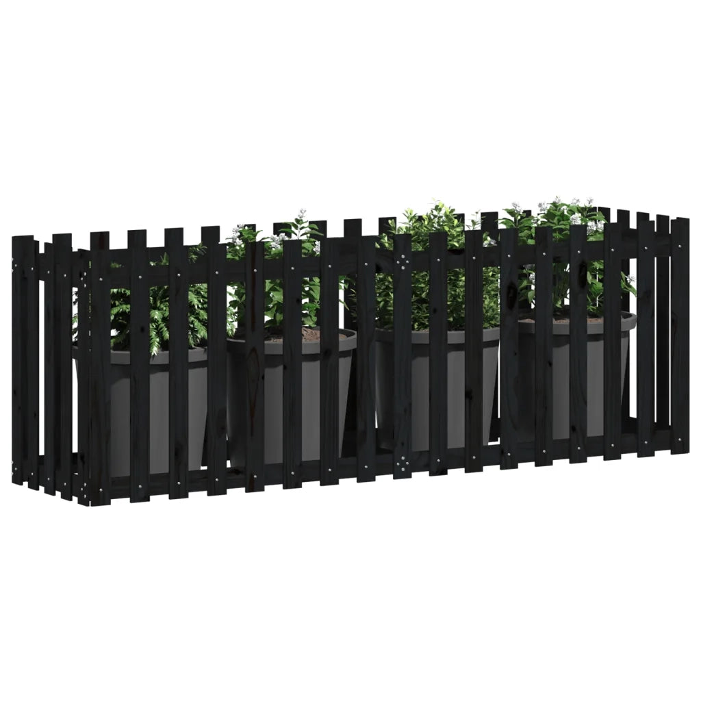 Fioriera Giardino a Recinzione Nera 200x50x70cm Massello Pino 832514
