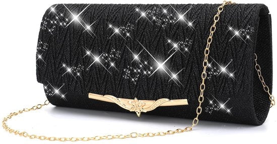 Clutch per donne - borsa da sera con glitter - borsa con cinturino rimovibile - borsa elegante per la sera - borsa per pacchi - borsa con cinturino per il ballo di fine anno - matrimonio - festa - nera