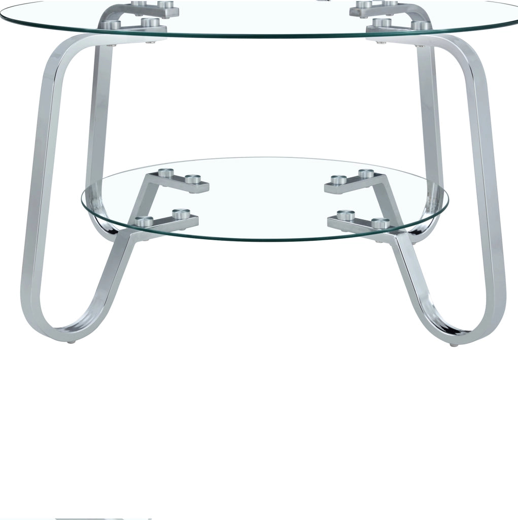 Tavolino da caffè 90.5x89.0x10.5 cm rotondo a 2 livelli in metallo argento
