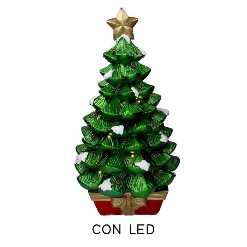 Albero resina innevato verde con led cm 36x36h67