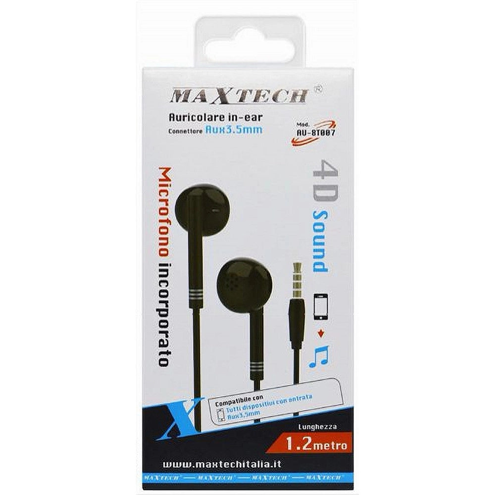 Trade Shop - Auricolare Cuffie In-ear Con Filo 1.2mt Aux3.5mm 4d Sound Con Microfono Au-8t007 -
