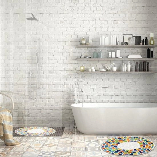 Mat di Doccia Antiscivolo in PVC con Luffa 60 cm con Fessure di Drenaggio per Sicurezza in Bagno e Doccia