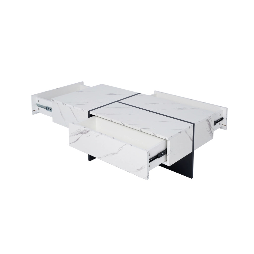 TAVOLINO DA SALOTTO 100x50x34,5 cm Bianco Lucido, 3 cassetti, LED App