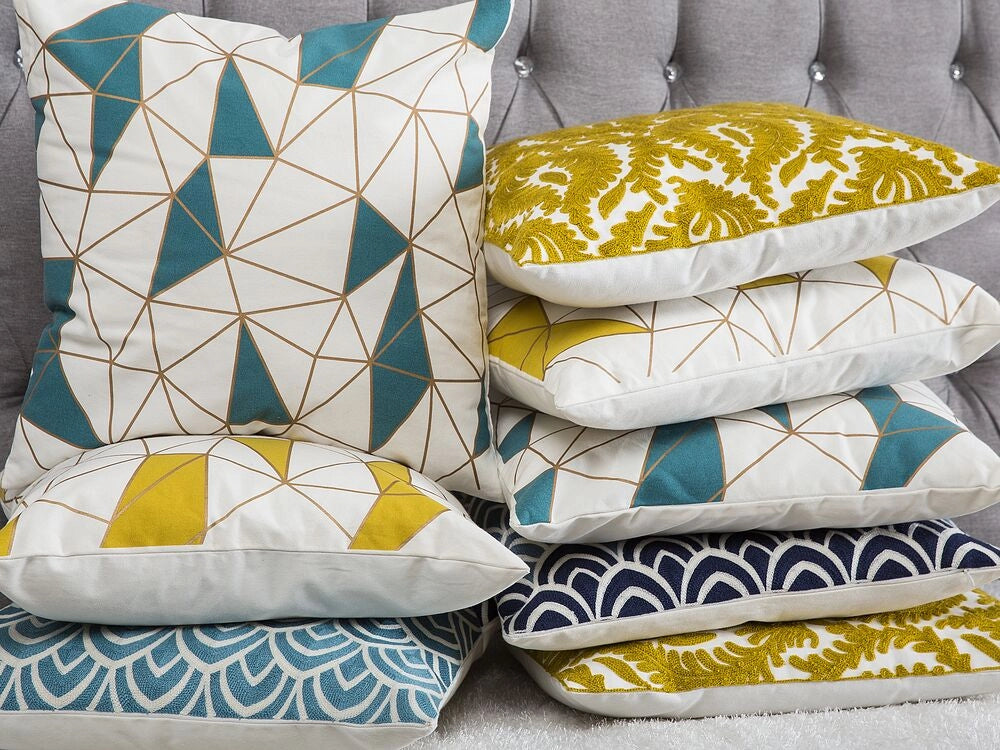 Set di 2 cuscini decorativi in cotone blu motivo geometrico 45 x 45 cm Net Decor Accessori