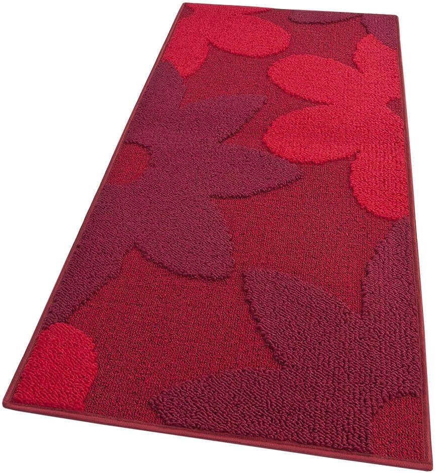 Tappeto Cucina 3D Fiore 50x135 cm Tridimensionale Morbido Moderno Passatoia Antiscivolo Bordeaux