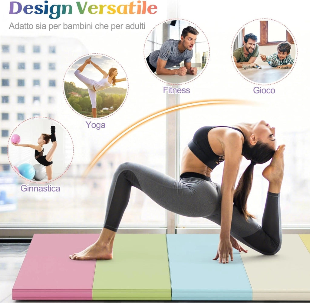 Tappetino da Ginnastica Pieghevole, Tappetino Portatile e Leggero con Maniglie, Tappetino per Yoga e Allenamenti per Stretching e Capriole da Casa e Palestra