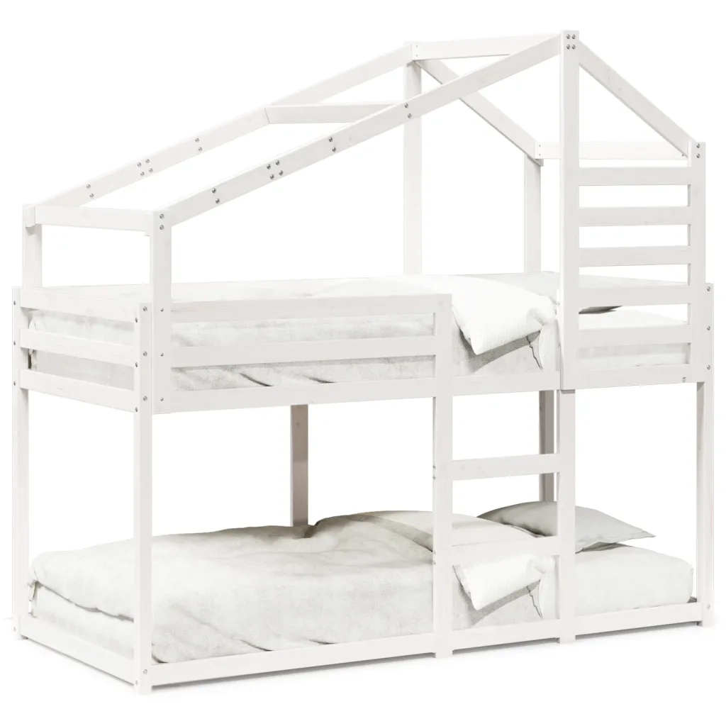 Letto a Castello con Tetto Bianco 90x200 cm in Legno di Pino