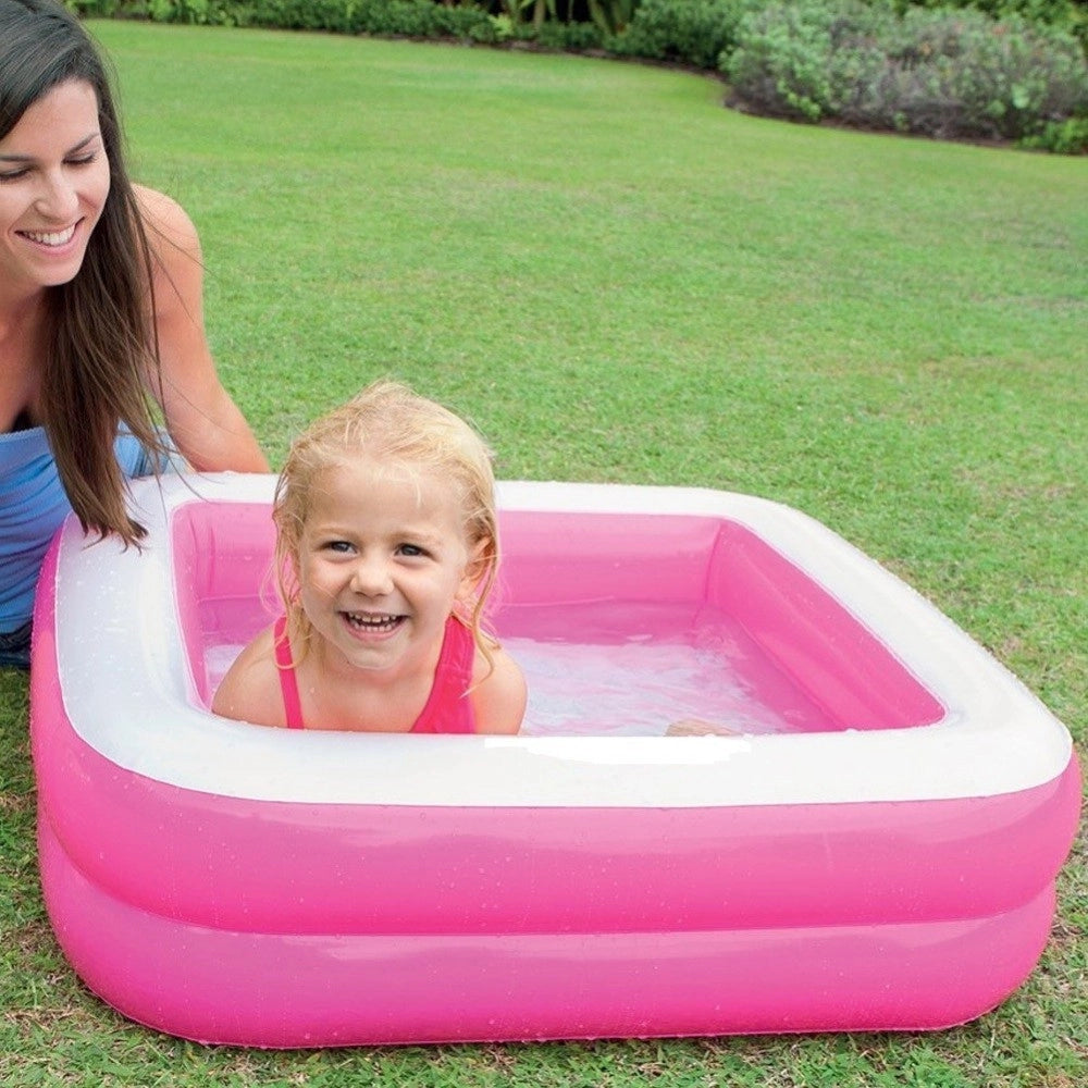 Trade Shop - Piscina Gonfiabile Per Bambini Baby Quadrata 2 Anelli Rosa 85 X 85 X 23 Cm -