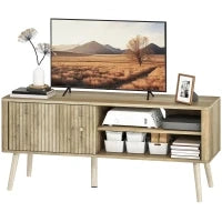 Mobile porta TV con anta scanalata, ripiano regolabile e foro per cavi, 115x35x49 cm, Rovere