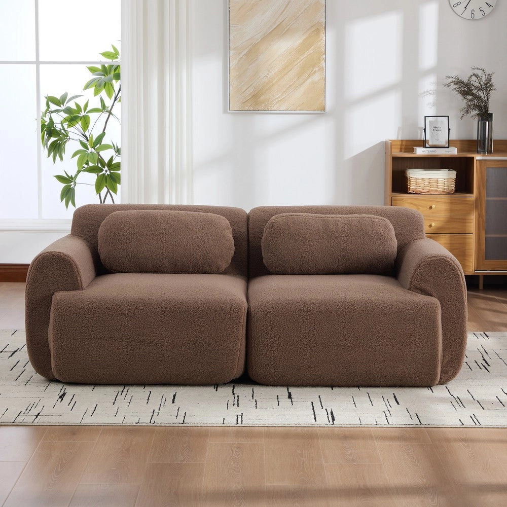 Divano Modulare in Tessuto Chenille ¨C MINIMAL ¨C Camel, Schiumato 30D, Antiscivolo