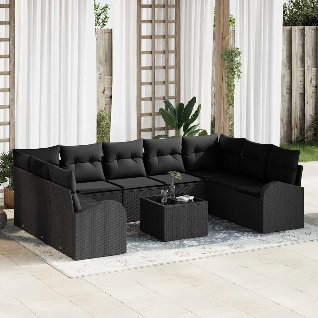 Set di divani con cuscino 10 pcs Nero Rattan in Polipropilene