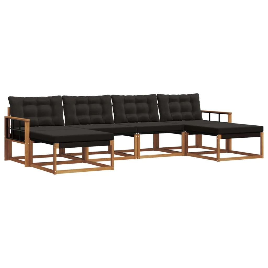 Set di divani da esterno con cuscino 6 pcs Naturale e Nero