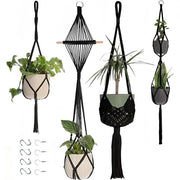 Set di 4 decorazioni per la casa in macramé con hanger, vaso in corda di cotone, decorazione boho per interni, portabacche per piante appese per decorazione di balcone (nero)