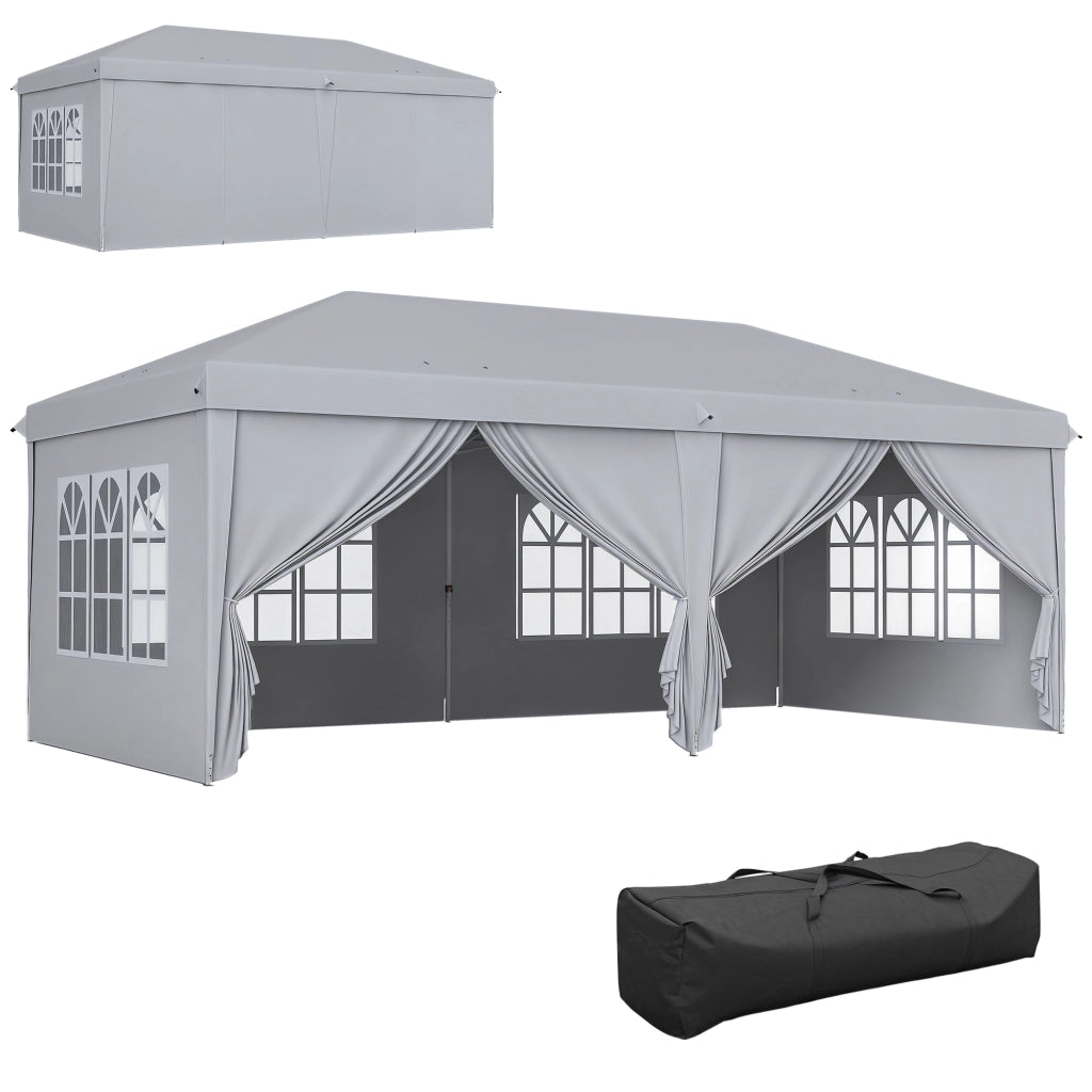 Tonnelle 6x3x2,7 m ¨C zephmum ¨C Grigio chiaro con 4 pareti laterali amovibili e 4 finestre