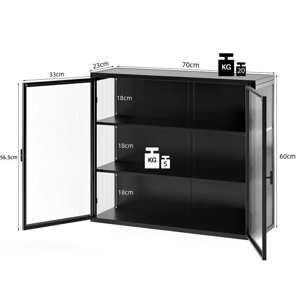 Mobile da ingresso a muro ¨C Minimal ¨C Bianco e nero, vetro trasparente, 3 ripiani, 70 cm, salvaspazio