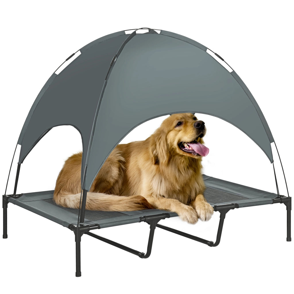 Letto per cani e gatti esterno rialzato con ombrellone ¨C zephmum ¨C 122x92x108 cm grigio nero