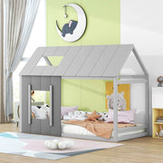 Letto a casetta 90 x 200 cm in pino e MDF, grigio