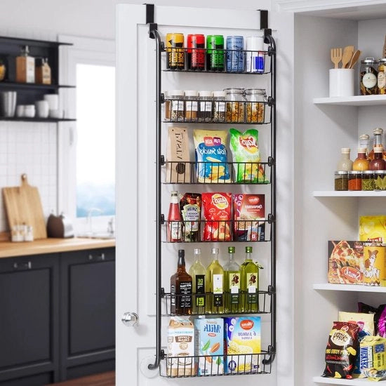 Organizzatore di Cucina a 6 Livelli con Raccordo per Erbacee - Installazione Facile - Nero - D2 x B18 x H50.4