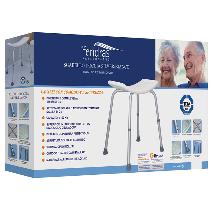 SGABELLO SEDIA DOCCIA COMFORT PER ANZIANI ALTEZZA REGOLABILE 34-51cm FERIDRAS 289002-B