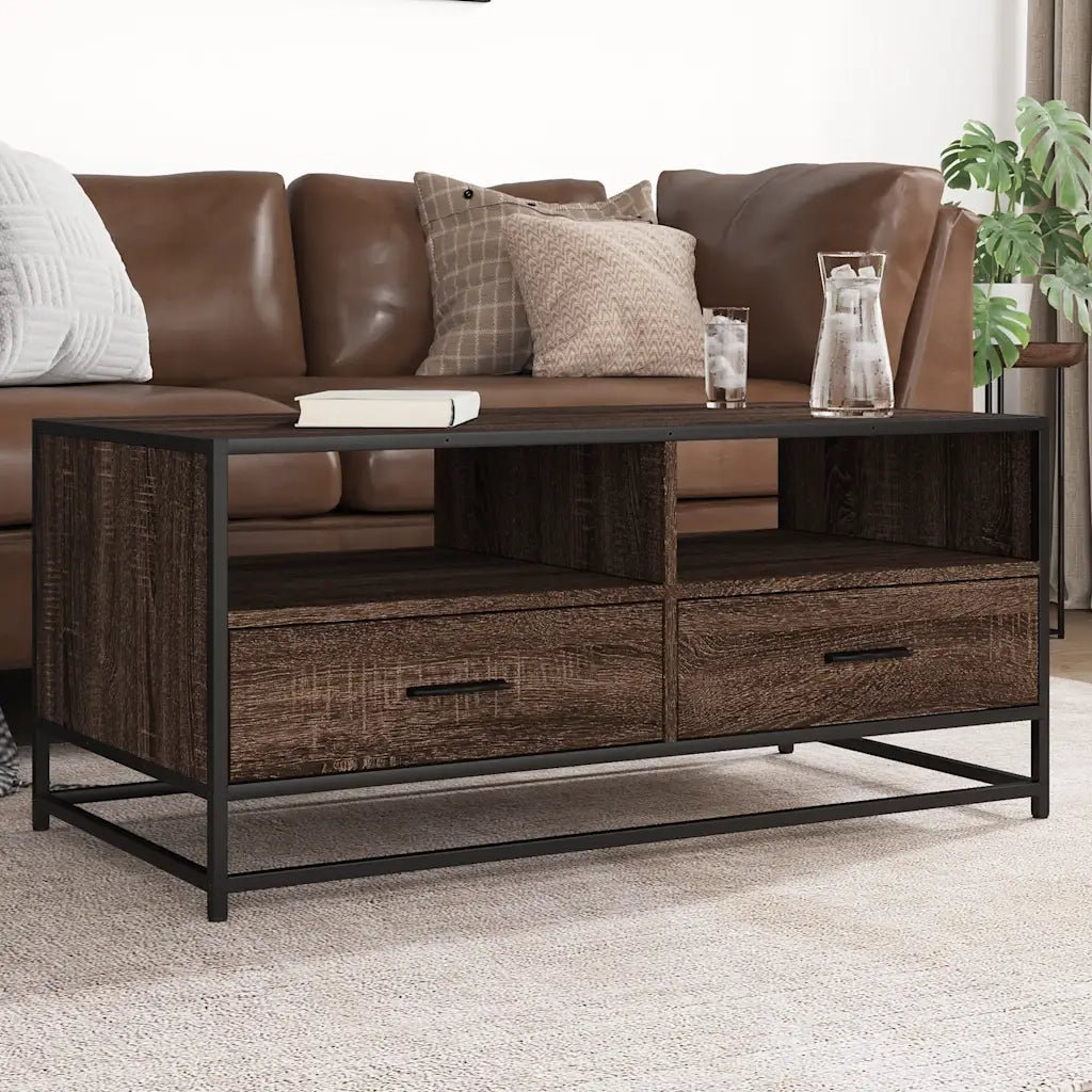 Tavolino Rovere Marrone 100x50x45cm Legno Multistrato e Metallo 848788