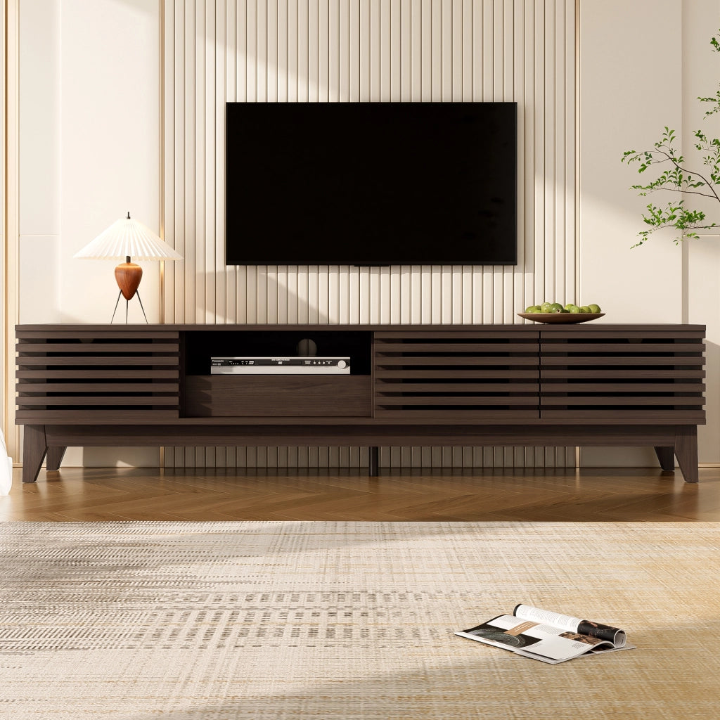 Mobile TV con 3 Ante; 1 Cassetto e Vani Aperti; Passacavi; per Soggiorno; in Pannelli di Particelle; 170 × 35 × 40 cm; Naturale