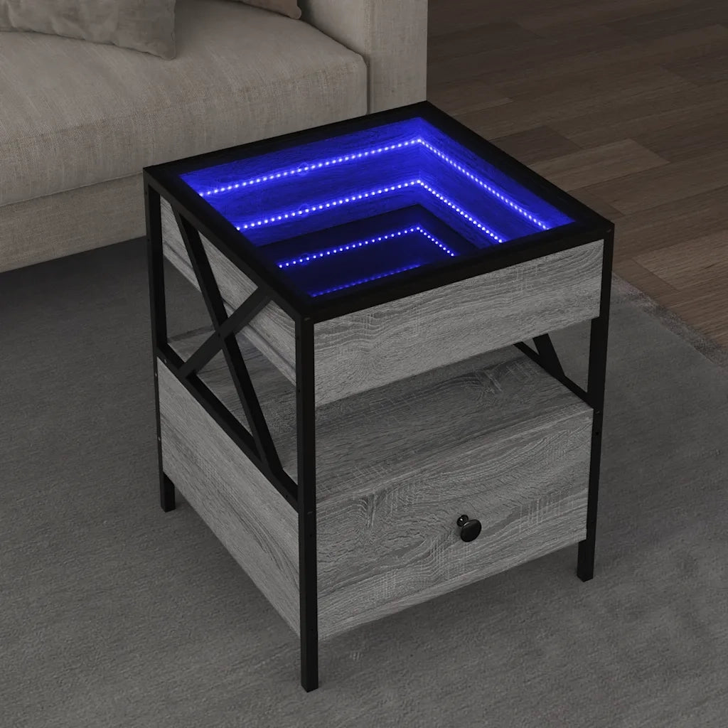 vidaXL Tavolino da Salotto con LED Infinity Grigio Sonoma 40x40x51 cm