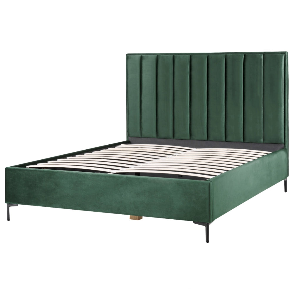Set camera da letto in velluto verde scuro matrimoniale 180 x 200 cm letto con contenitore 2 comodini imbottiti