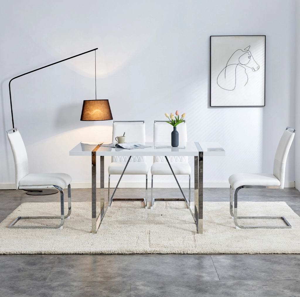 Sedia da pranzo 42x45 cm bianca, metallo e PU con schienale imbottito