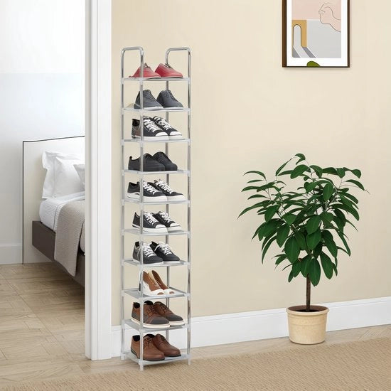 Organizzatore di Scarpe con 10 Livelli in Grigio - Organizzatore Multifunzionale per Risparmiare Spazio per Ingresso e Camera da Letto