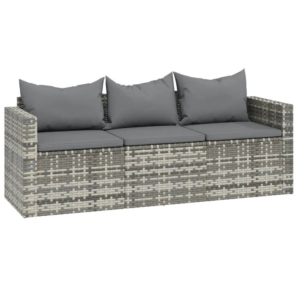 Set Divani da Giardino 3 pz | Set Salotto da Giardino con Cuscini in Polyrattan Grigio