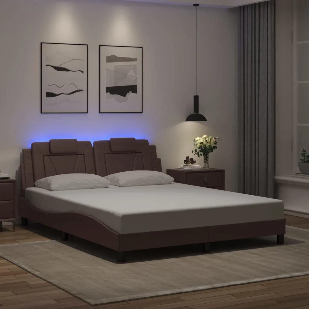 Letto matrimoniale | Letto per adulti | Giroletto Viana con LED senza Materasso Marrone 160x200 cm