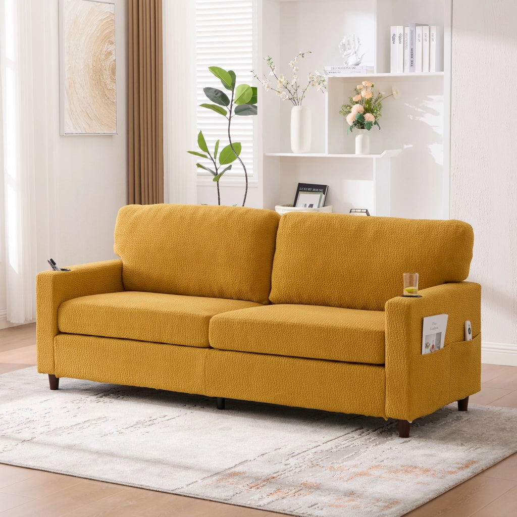 DIVANO 2 posti con USB-C e LED 203x77,5x86 cm Chenille giallo senape