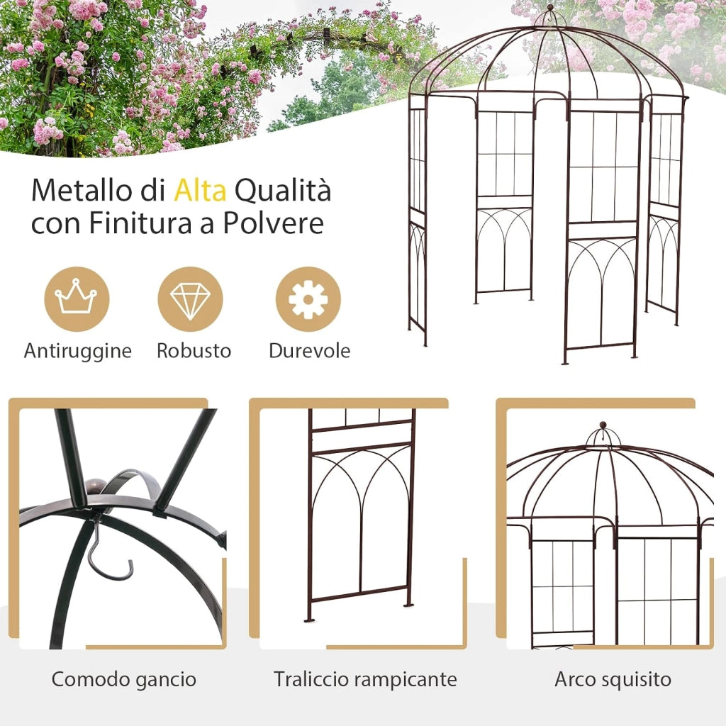Pergola da Giardino a Forma di Gabbia d’Uccello, Pergole ad Arco in Metallo per Piante Rampicanti, Ideale per Matrimoni, Feste e Cerimonie, 211 x 211 x 256 cm
