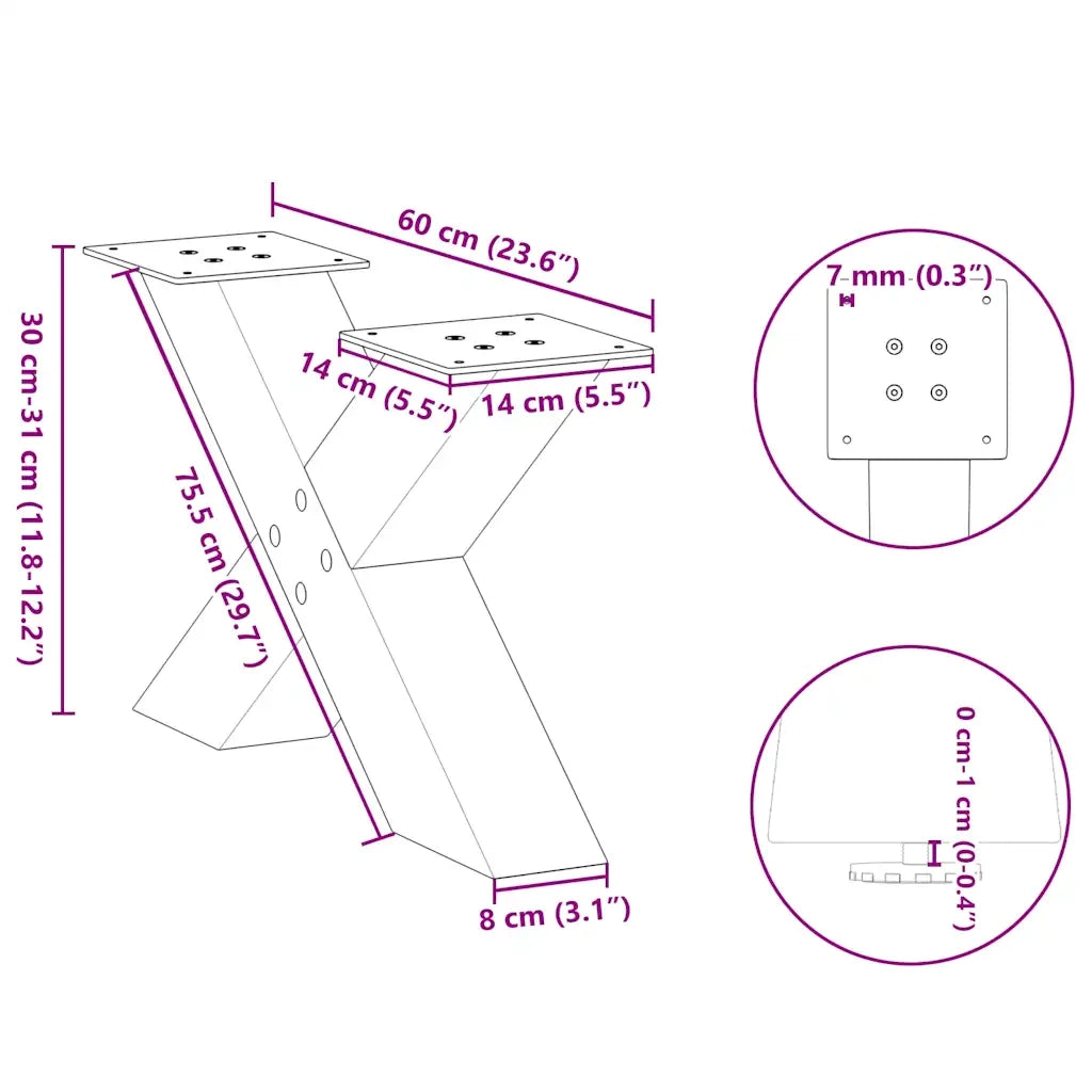 Gambe per Tavolino da Caffè a Forma di X 2 pz Nere 60x(30-31) cm Acciaio 4012940